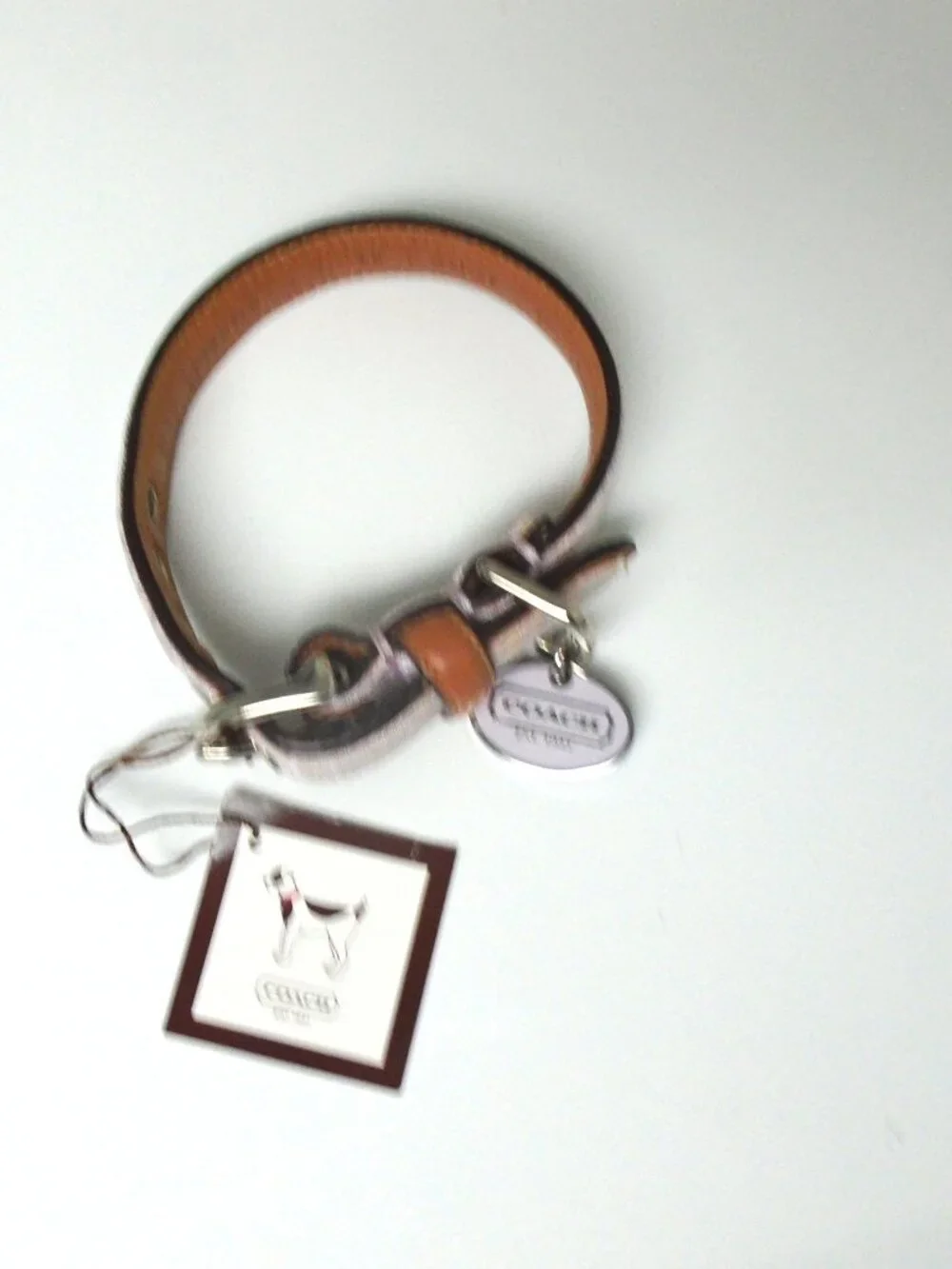 NEW VINTAGE COACH BROWN LILAC JACQUARD SIGNATURE C LEATHER DOG COLLAR 4003 SZ XS